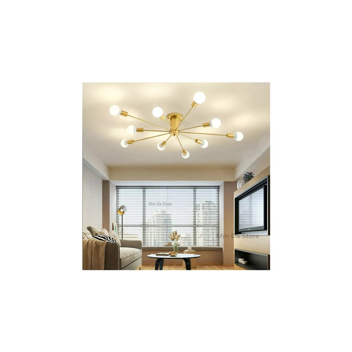 Lámpara de techo con satélite para sala de estar Dorado 8 Ampolletas