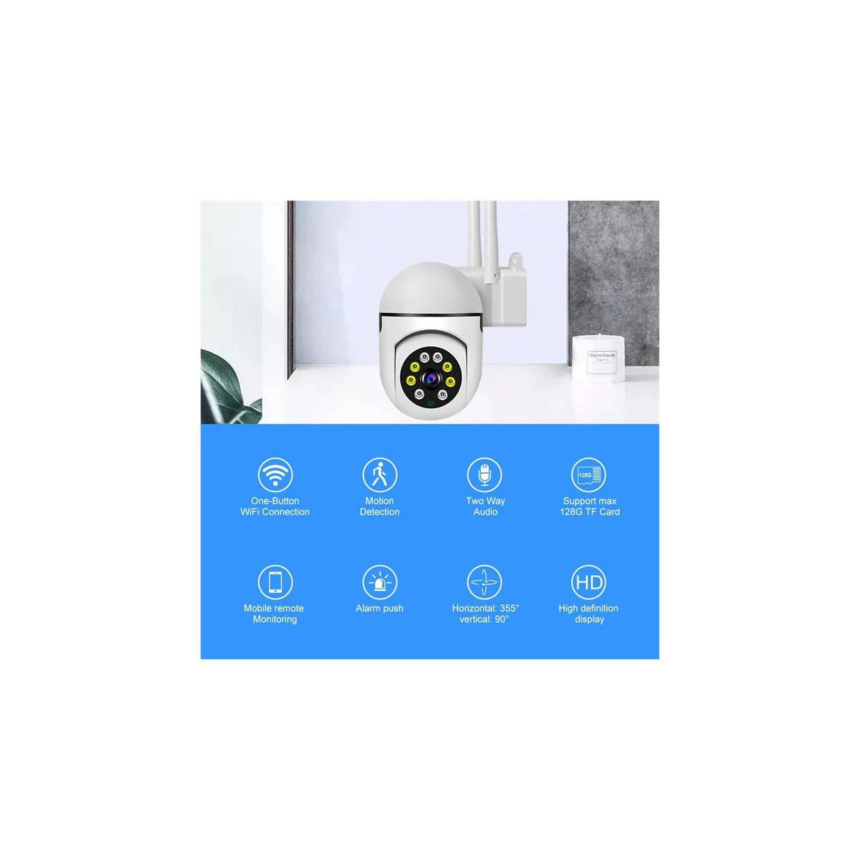 Oeina Cámara de Seguridad Wi Fi 1080p HD 8 LED con Alarma Remota.