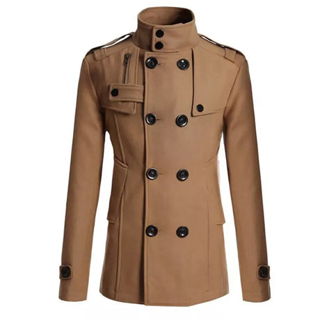 Abrigo de lana de hombre slim fit medio largo abrigo trench- NEGRO - CAFE