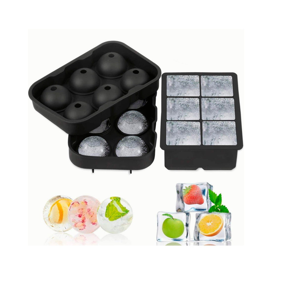 Molde De Silicona Para 6 Cubos De Hielo Redondo Y Cuadrado