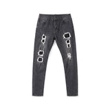Jeans Hombre Estilo Punk Skinny Negro Rotos