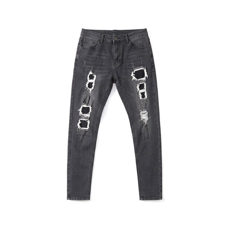 Jeans Hombre Estilo Punk Skinny Negro Rotos