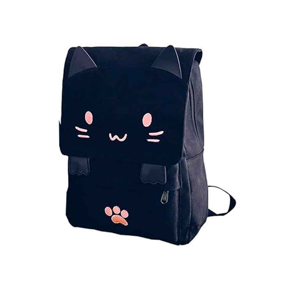 Mochila escolar de lona con bordado de gato