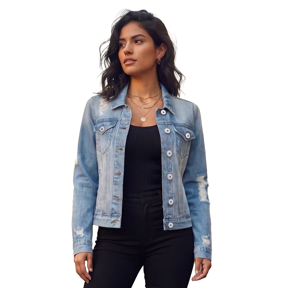 Chaqueta de Mezclilla para Mujer | Denim Casual con Botones | Manga Larga | Estilo Clásico
