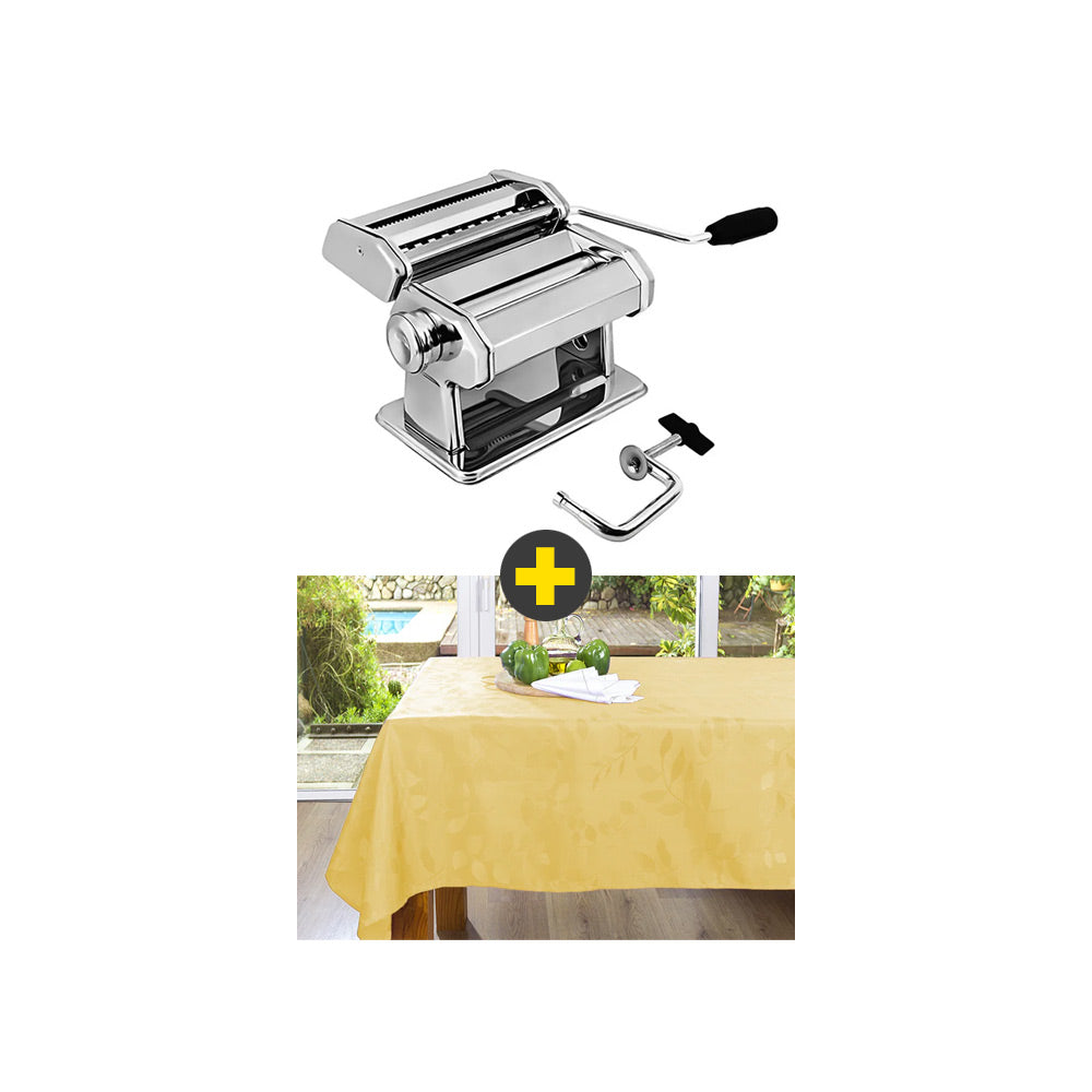 PACK Maquina Para Hacer Pasta + Spaggetti + Cintas 3 En 1 Plateado + Mantel Texturizado