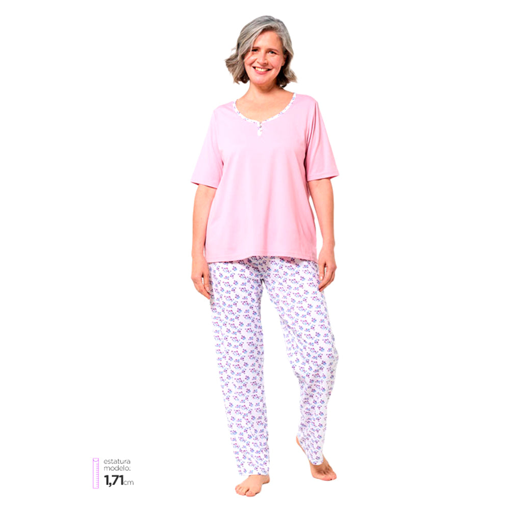 Pijama Aziz Chenille para Mujer Rosado | Conjunto de Polera y Pantalón | Suave y Abrigado