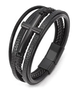 Pulsera de cuero y cruz Acero para hombre