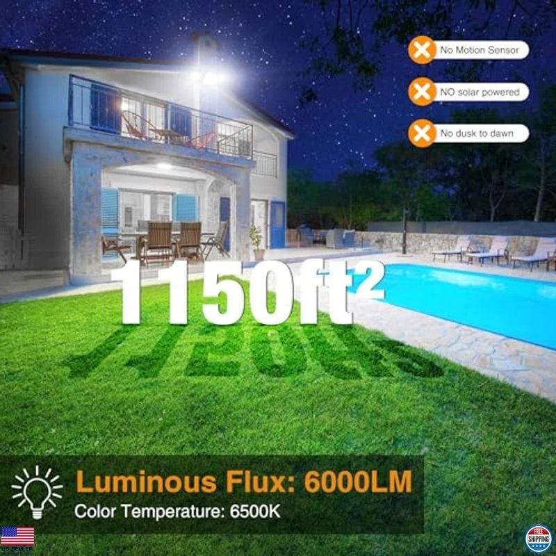 Focos exteriores de 60W 6000 lm de brillo 3 cabezales ajustables