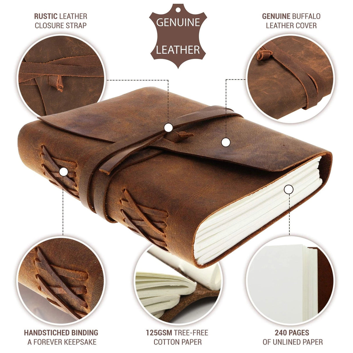 Cuaderno de cuero Moonster, bloc de notas vintage hecho a mano