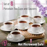 Juego de 6 Tazas para Cappuccino BTaT de Porcelana Blanca con Platillos y Borde Dorado – 207 ml