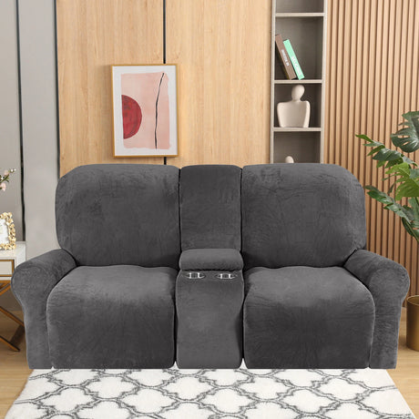 Funda de sofá reclinable de terciopelo elástico con funda para sofá de consola central
