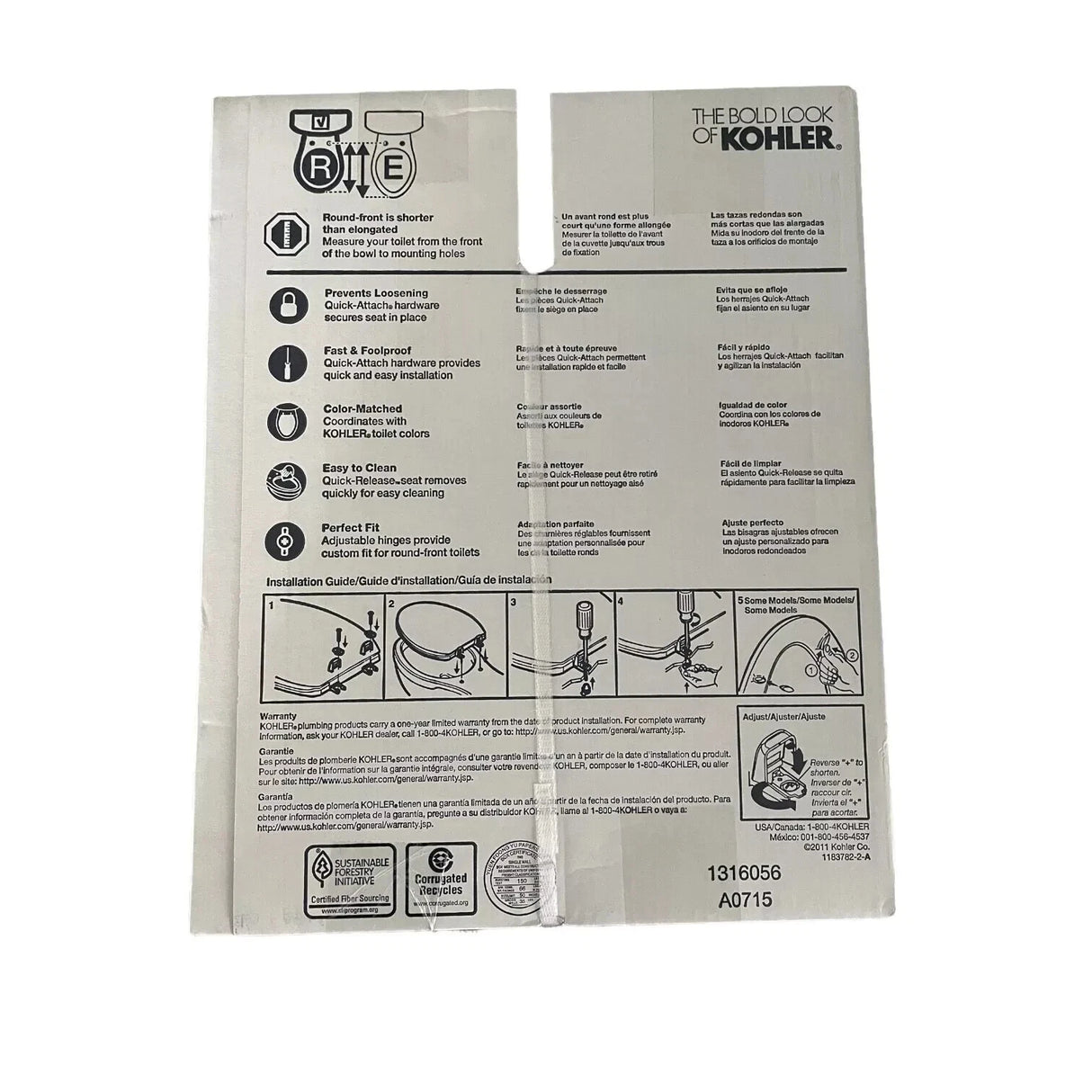 Kohler Tazón Delantero Redondo Toliet Seat 16 5/8" Blanco Antimicrobiano