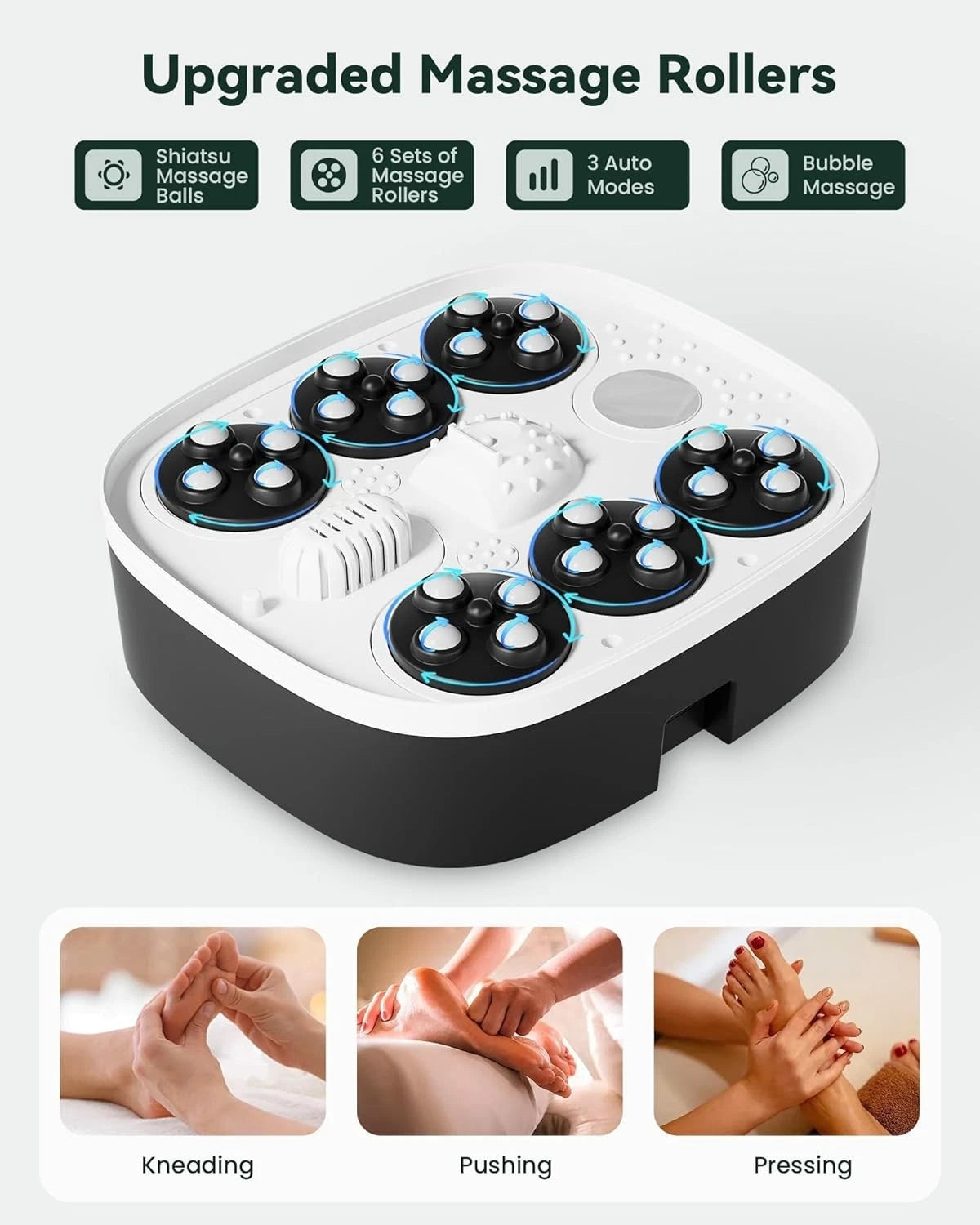 Masajeador de pies con calor, burbujas, rodillos Shiatsu, control remoto 120V