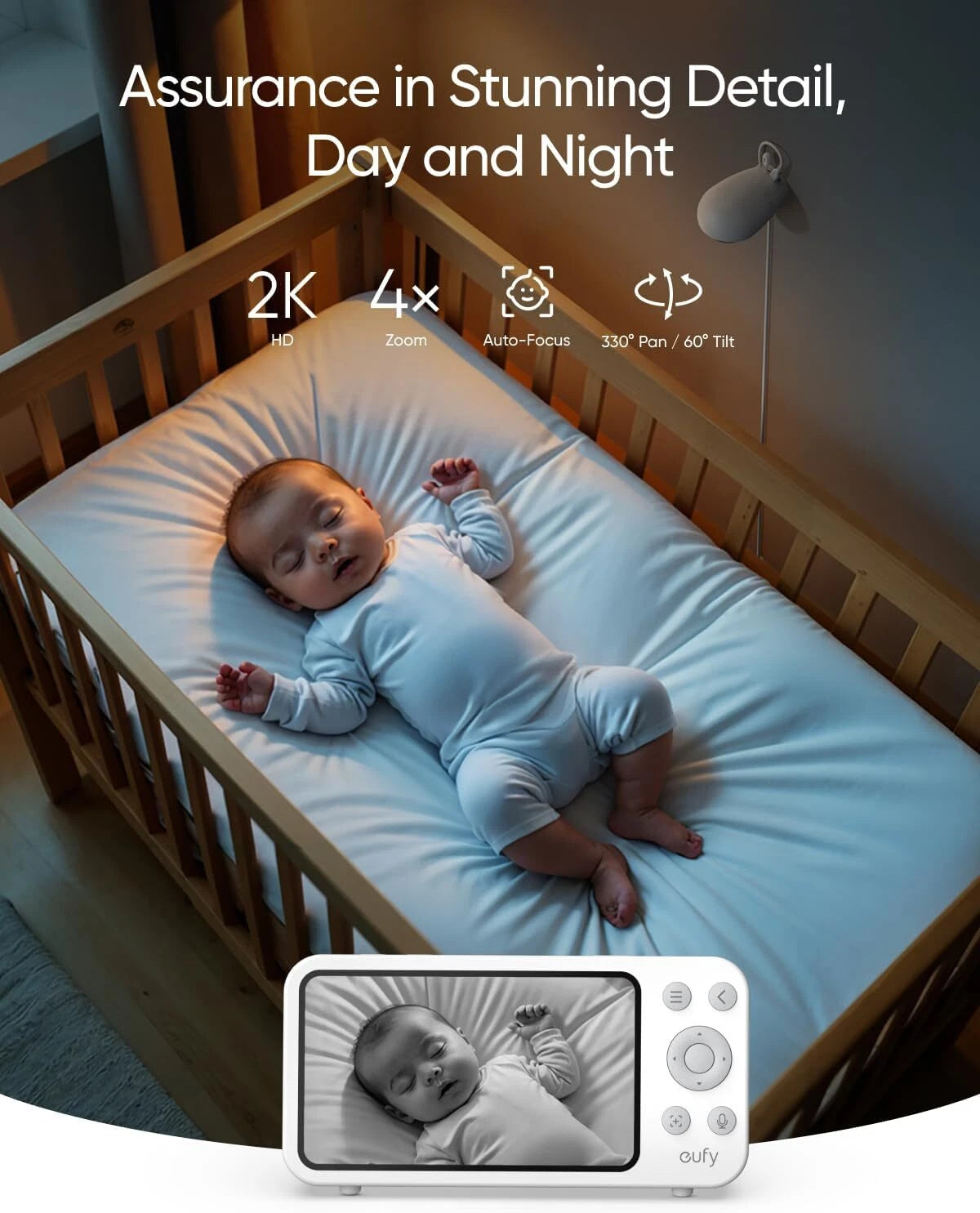 Eufy Baby Monitor E20 Cámara Complementaria (Accesorio) 2K HD Cámara Inalámbrica 4x Zoom Visión Nocturna ANR
