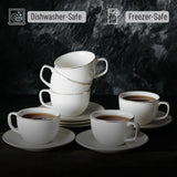 Juego de 6 Tazas para Cappuccino BTaT de Porcelana Blanca con Platillos y Borde Dorado – 207 ml