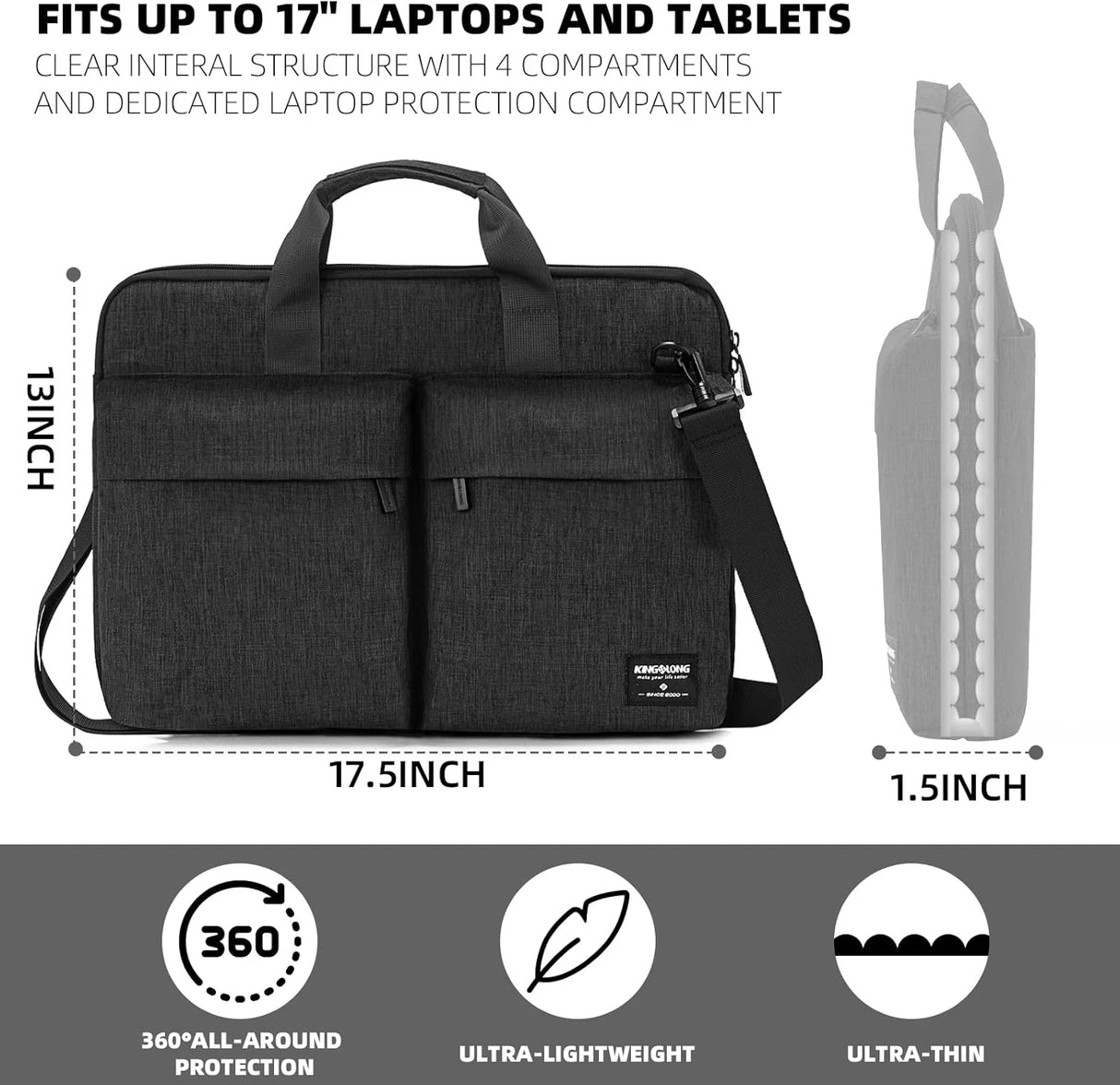 Bolso delgado para computadora portátil KINGSLONG 15,6 pulgadas