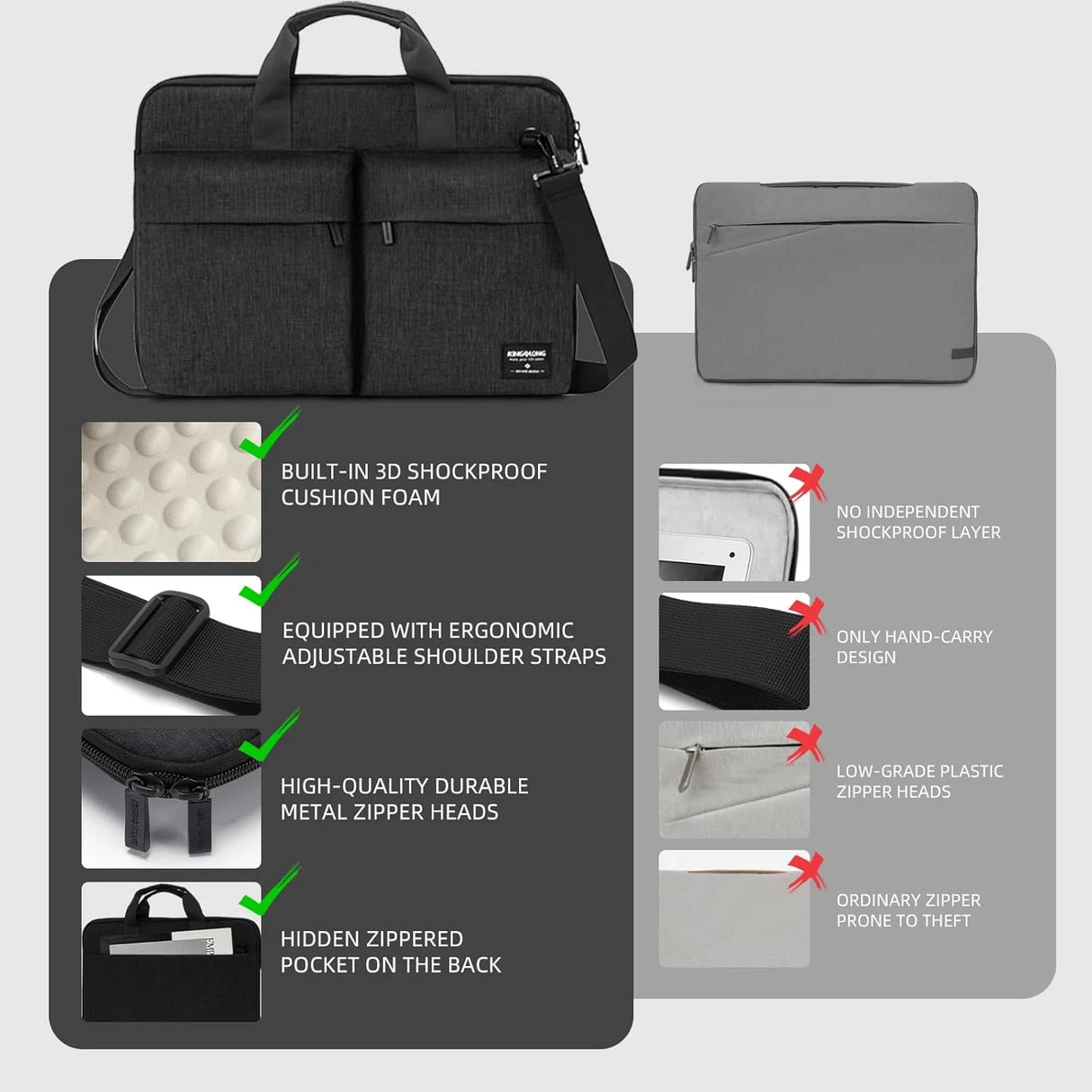Bolso delgado para computadora portátil KINGSLONG 15,6 pulgadas