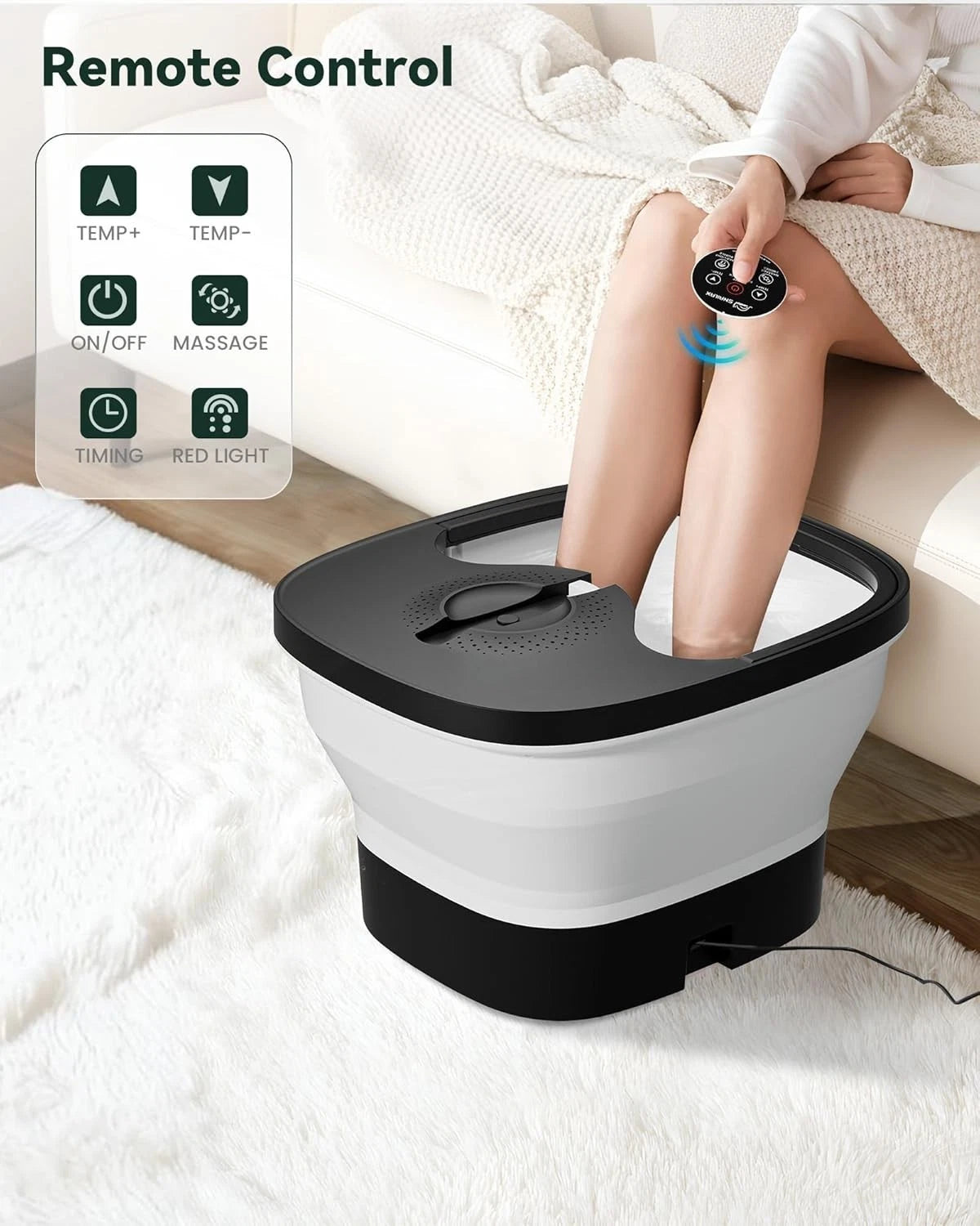 Masajeador de pies con calor, burbujas, rodillos Shiatsu, control remoto 120V
