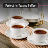 Juego de 6 Tazas para Cappuccino BTaT de Porcelana Blanca con Platillos y Borde Dorado – 207 ml