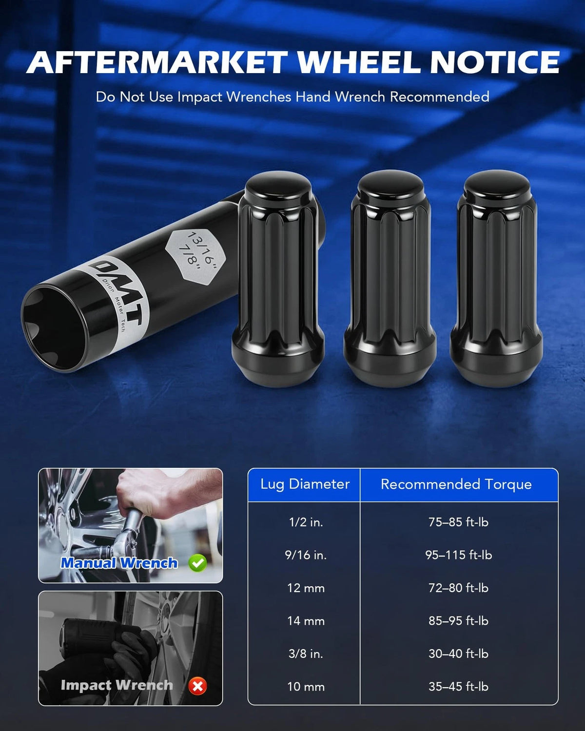 Orion Motor Tech NUT0012BK Juego de 32 Tuercas M14x1.5 Negras Spline Tuner