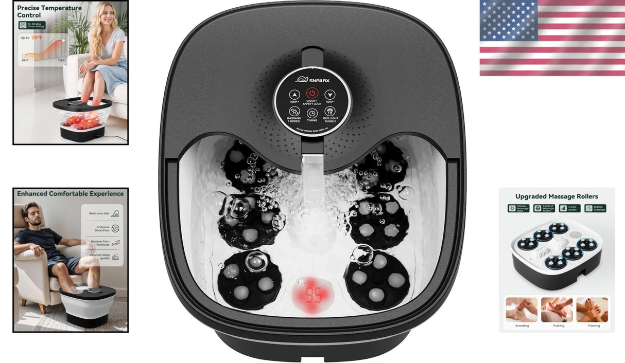 Masajeador de pies con calor, burbujas, rodillos Shiatsu, control remoto 120V
