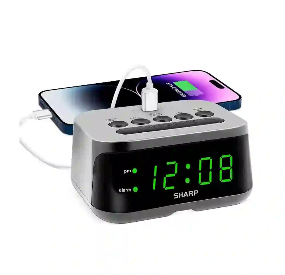 Reloj Despertador Sharp SPC235DGAMZ LED Verde con USB-C – 120V