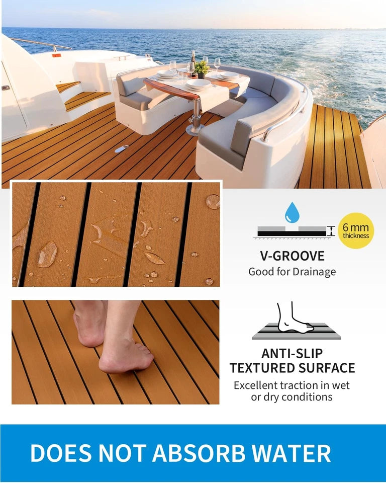 OCEANBROAD Suelo de Lancha Espuma EVA Autoadhesivo 1.21 mts. x 4.26 Mts. Imitación Teca Marina