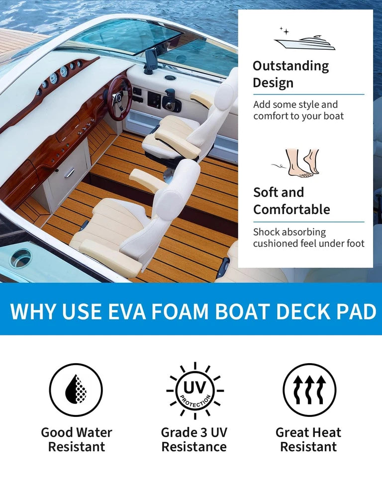 OCEANBROAD Suelo de Lancha Espuma EVA Autoadhesivo 1.21 mts. x 4.26 Mts. Imitación Teca Marina