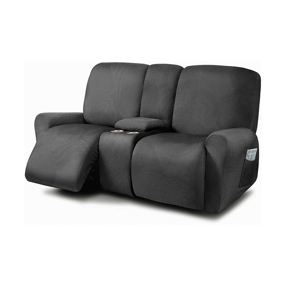 ULTICOR Funda para Sofá Reclinable de 2 Cuerpos con Consola Central – 8 Piezas Color Gris