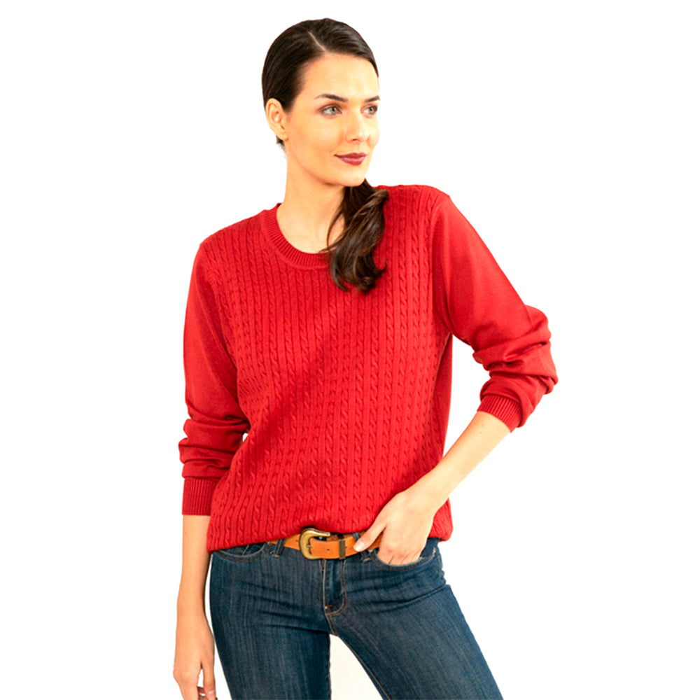Sweater Aziz Básico Trenzado para Mujer Rojo | Cuello Redondo | Tejido de Acrílico | Invierno