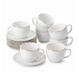 Juego de 6 Tazas para Cappuccino BTaT de Porcelana Blanca con Platillos y Borde Dorado – 207 ml