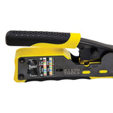 Klein Tools VDV226-110 Ponchadora, Pelacables y Cortacables con Matraca para Conectores Pass-Thru RJ45