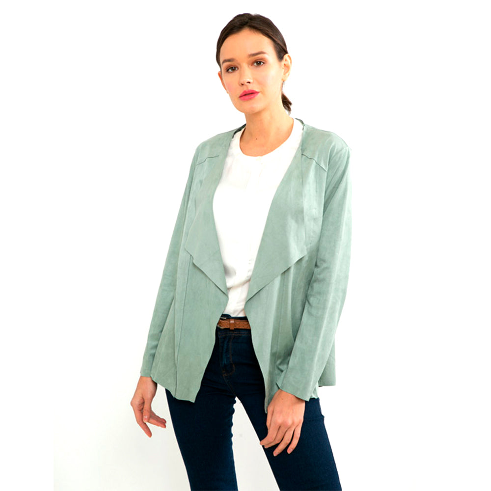 Chaqueta Aziz Efecto Gamuza para Mujer Color Menta | Abierta | Liviana | Elegancia Casual
