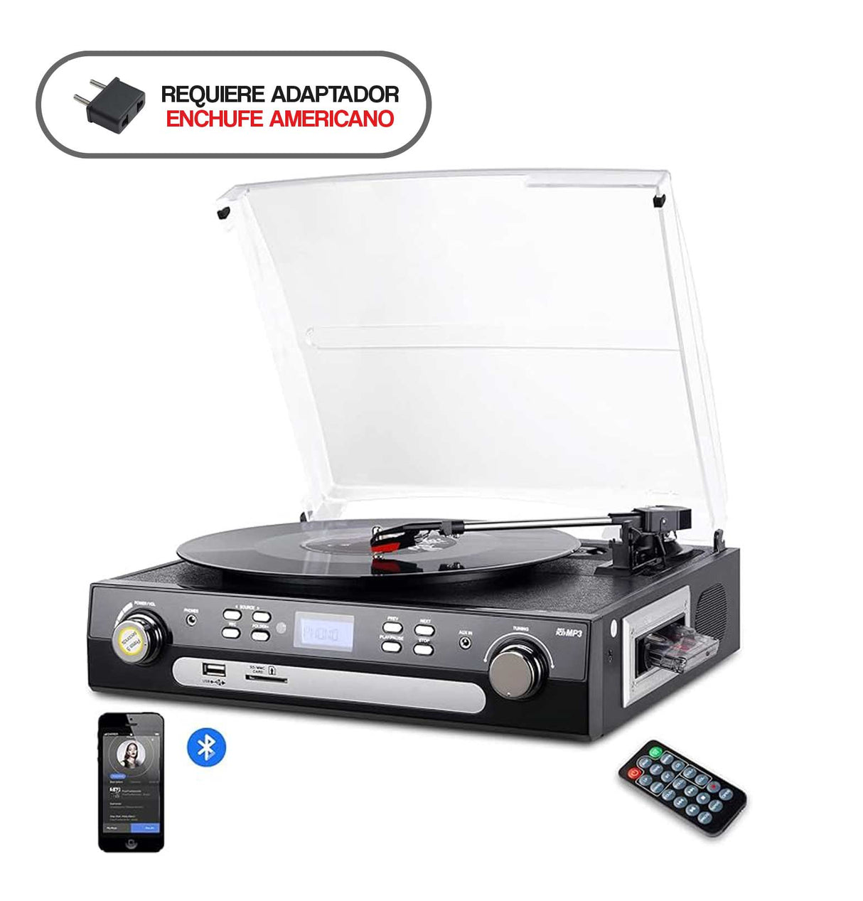 Digitnow Tocadiscos Bluetooth Vinilo a MP3 Negro
