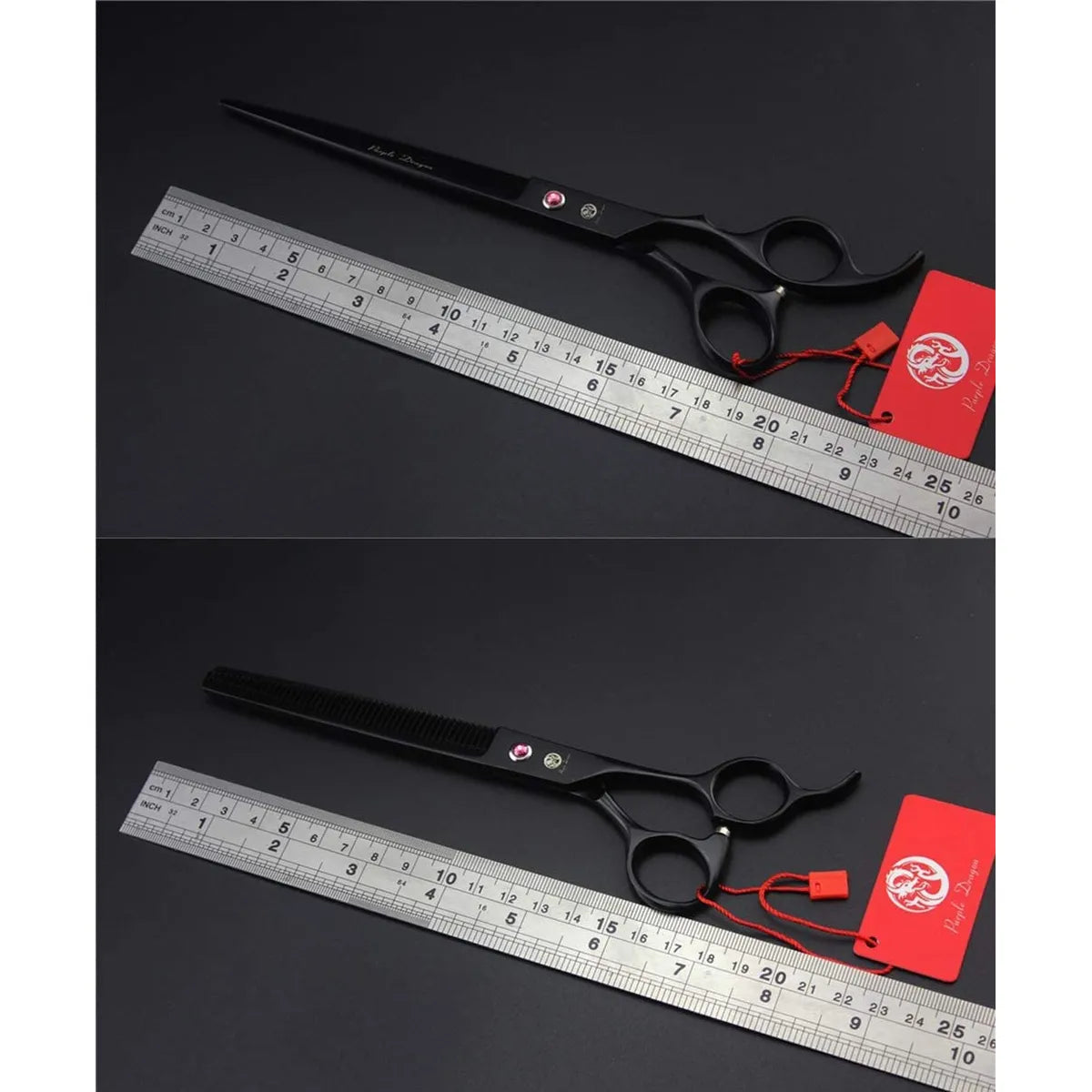 Set Profesional de Tijeras Purple Dragon 8" Negro | Peluquería Canina | Acero Japonés 440C | Nuevo