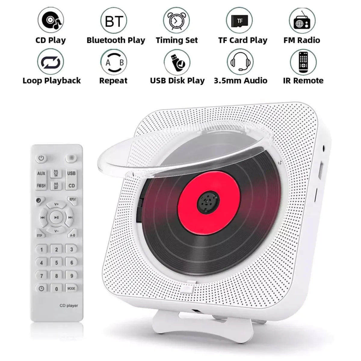 Pantalla LED Reproductor CD portátil Altavoces Bluetooth estéreo-Negro