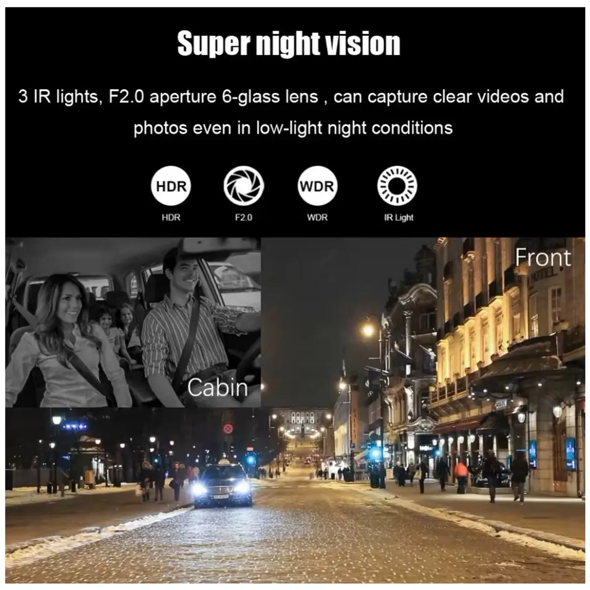 Dash Cam Modelo A68 Cámara Dual 1080P Amplio Ángulo de 150° Grabación Continua Sensor G