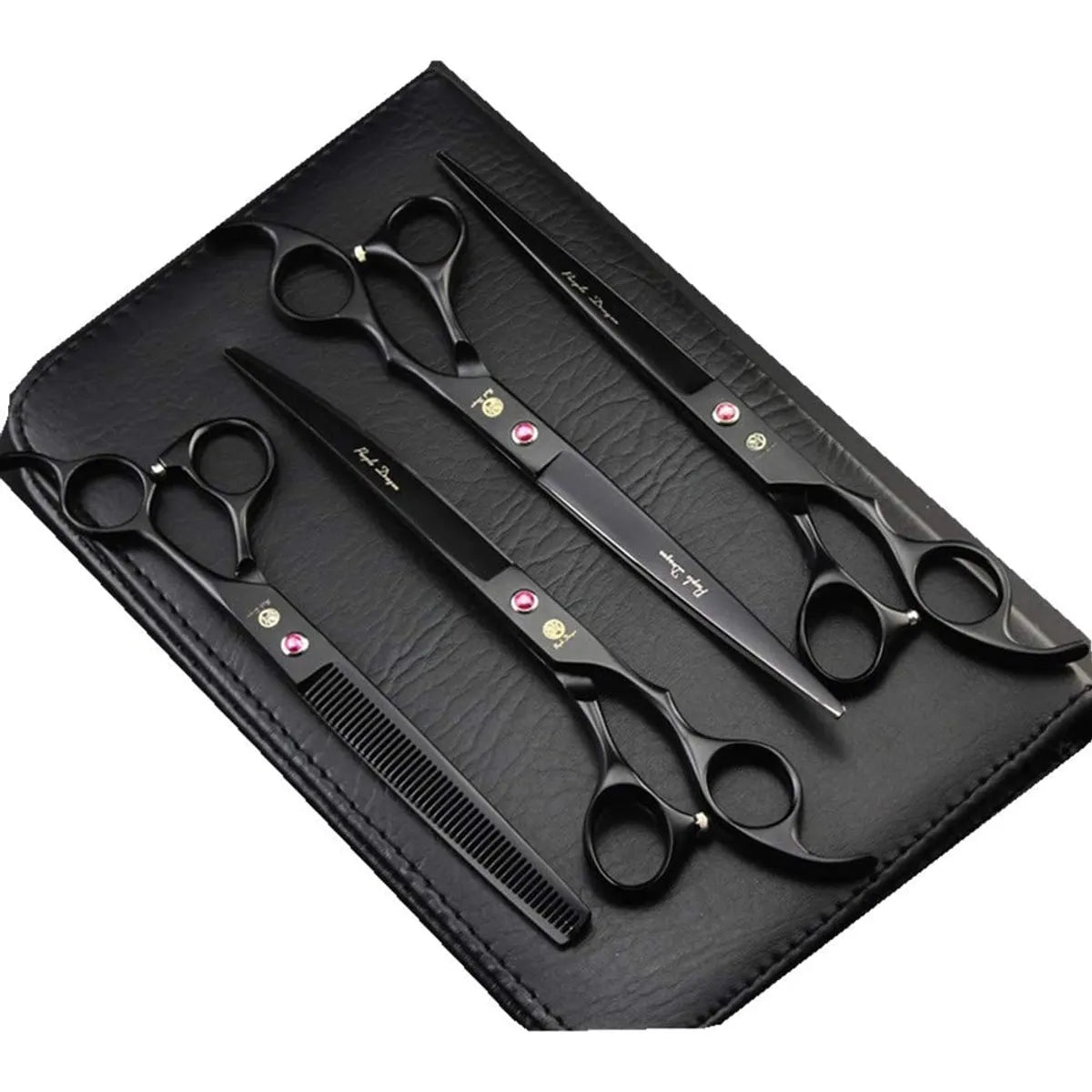 Set Profesional de Tijeras Purple Dragon 8" Negro | Peluquería Canina | Acero Japonés 440C | Nuevo