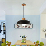 2 Unidades Lámpara colgante metal madera redonda nórdica E27 Negro