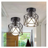 Lámpara Colgante de Techo con Jaula Metal 2 Piezas Negro
