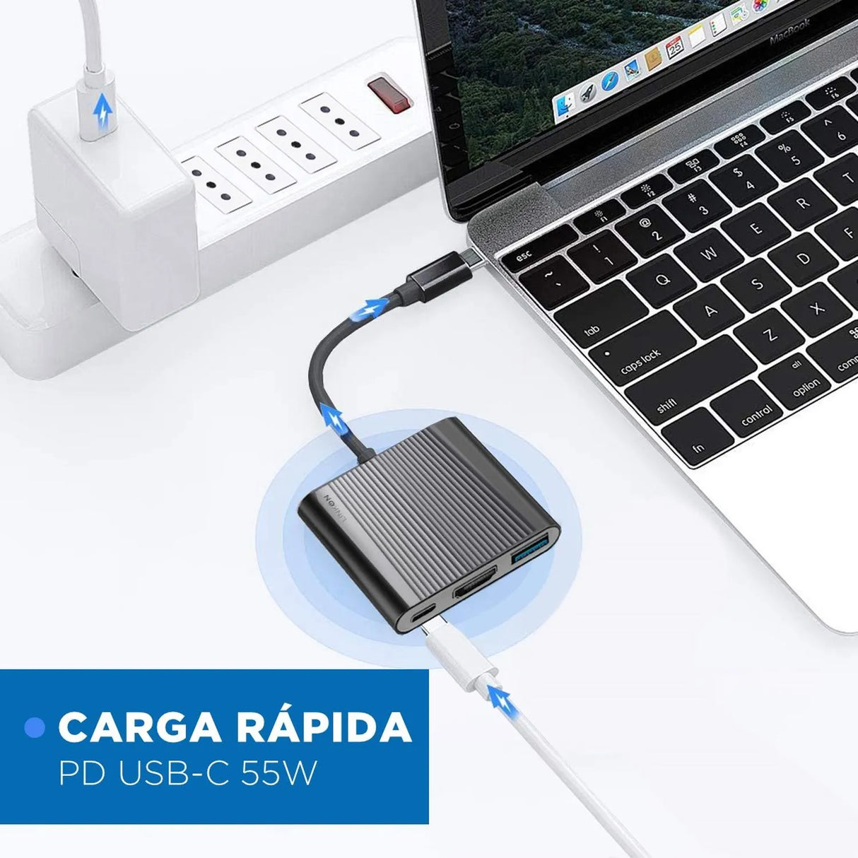 Hub Adaptador Usb Tipo C 3 En 1 Linkon Hdmi Para Mac Macbook
