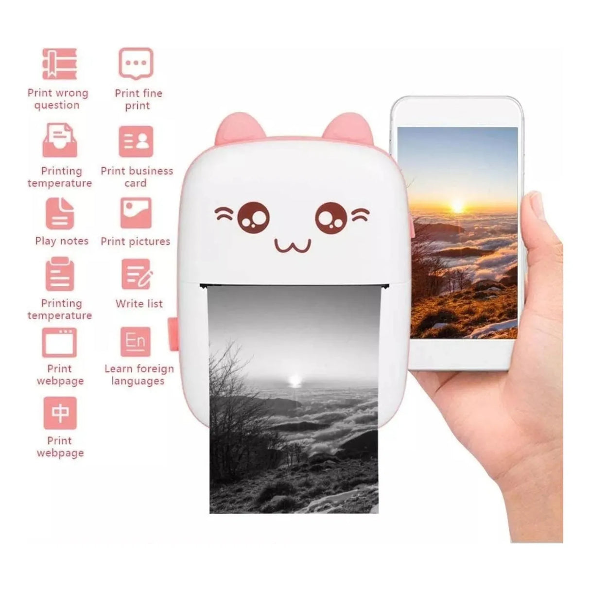 Mini Impresora Térmica Portátil Bluetooth Gatito + 11 Rollos