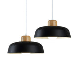 2 Unidades Lámpara colgante metal madera redonda nórdica E27 Negro