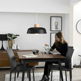 2 Unidades Lámpara colgante metal madera redonda nórdica E27 Negro