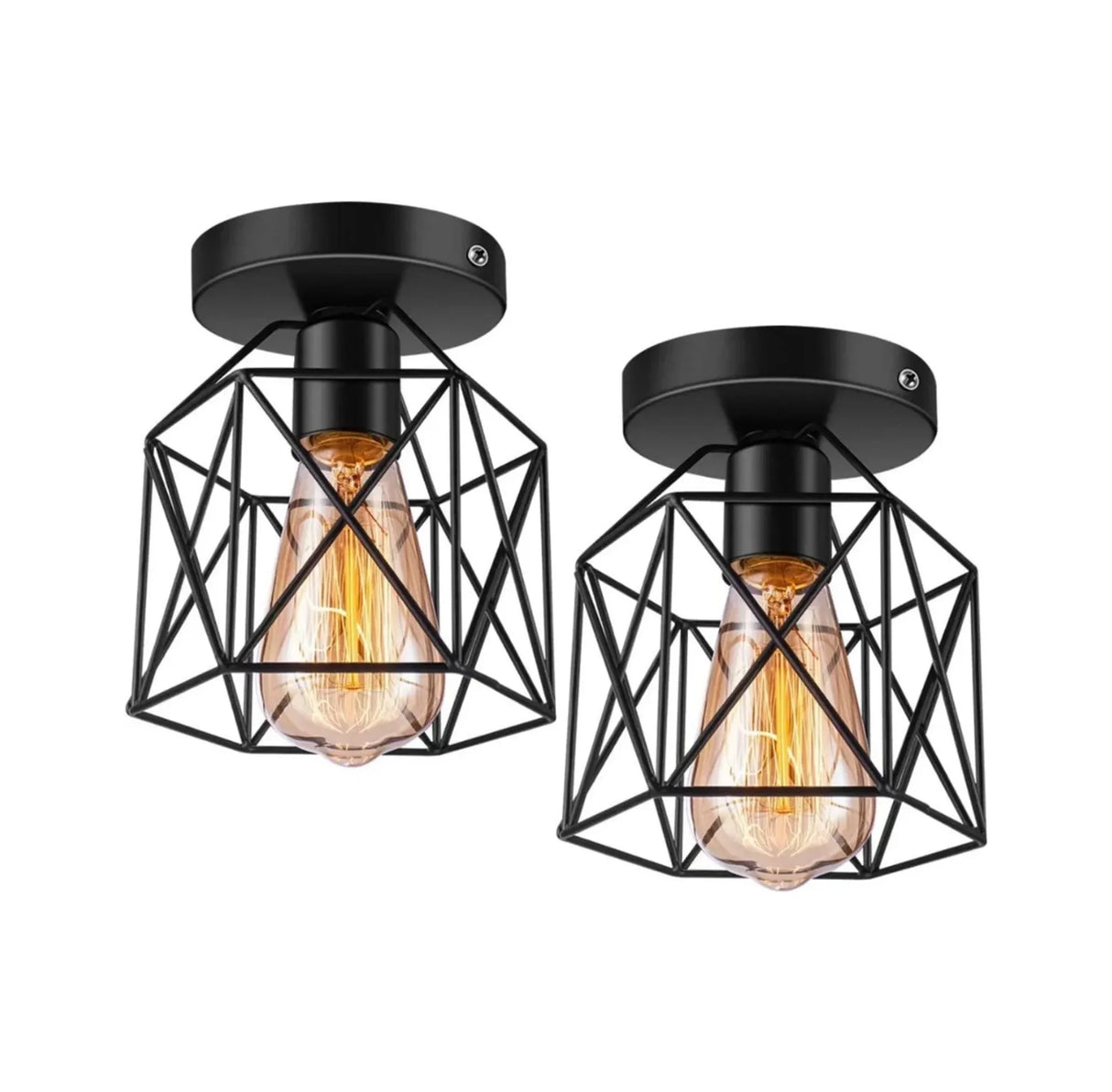 Lámpara Colgante de Techo con Jaula Metal 2 Piezas Negro