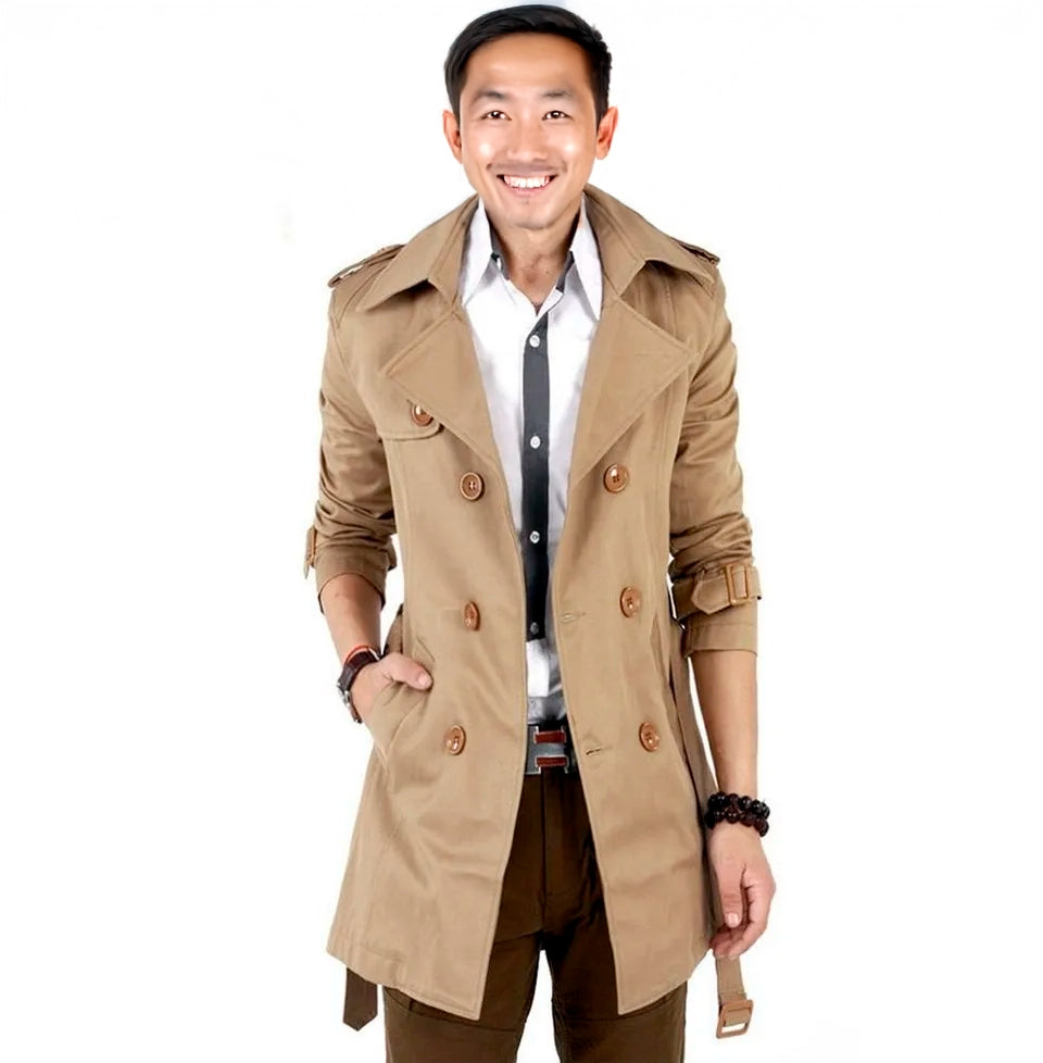 Chaquetón liviano para hombre con doble botonadura marrón