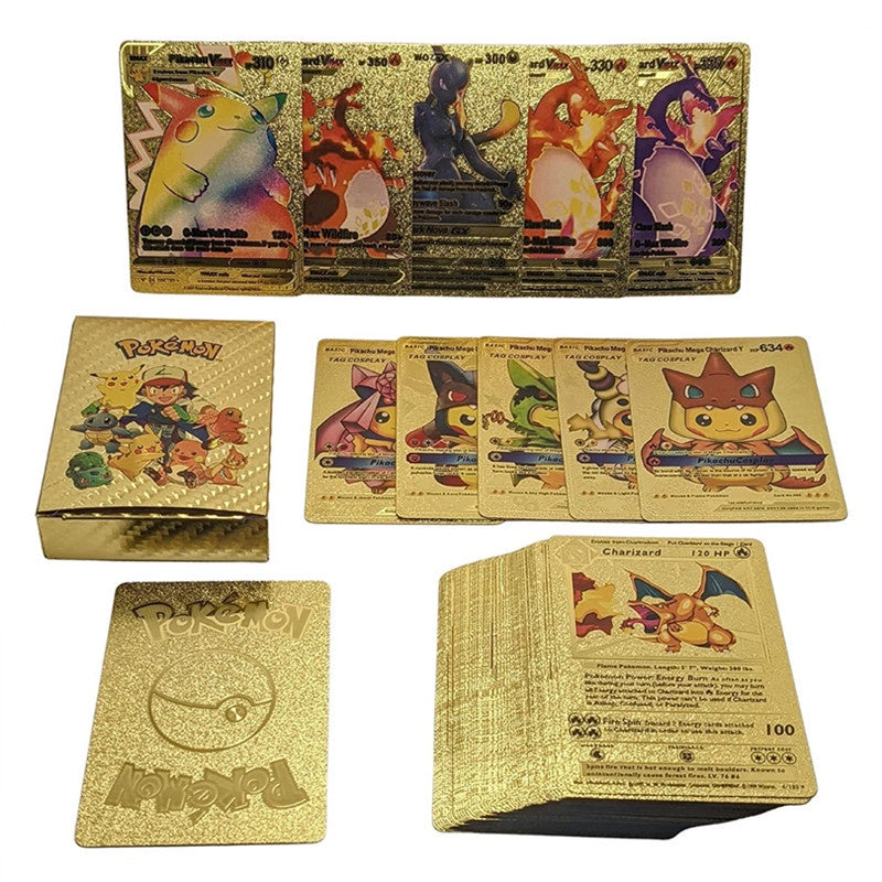 Caja de 54 cartas coleccionables de Pokémon oro plata negro, OPENBOX